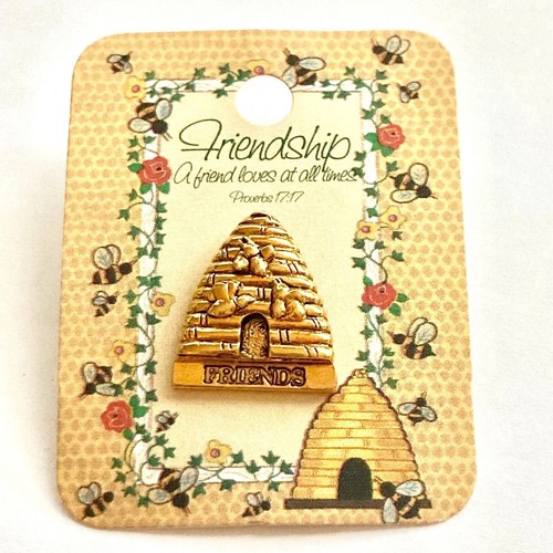 Vintage Dicksons Bee Hive FRIENDS Lapel Pin Brooch Tie Tac Gold Tone Plated - Picture 6 of 8