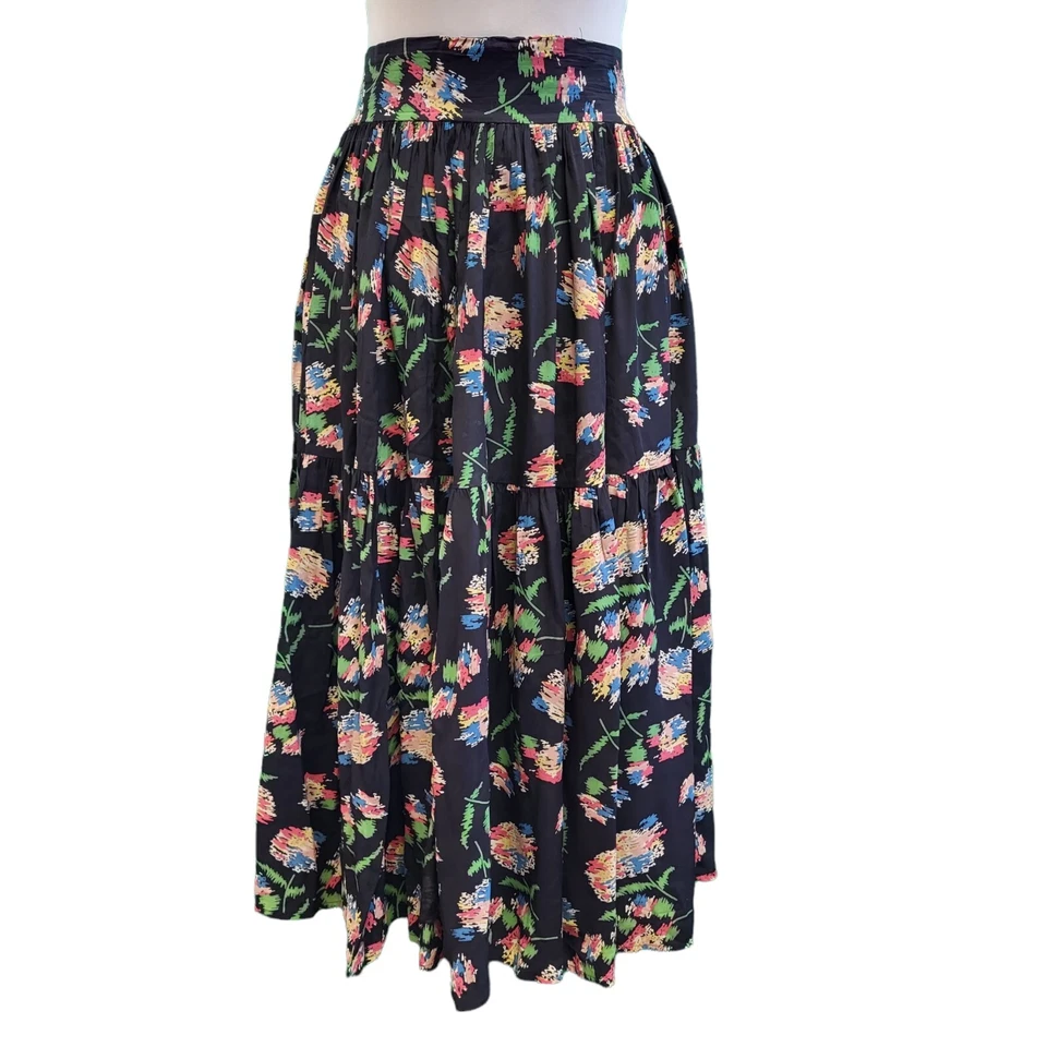 Vintage Floral A-Line Pleated  Miss Mouse Skirt Label 70s High Waisted Maxi 2 - Image 3 of 4