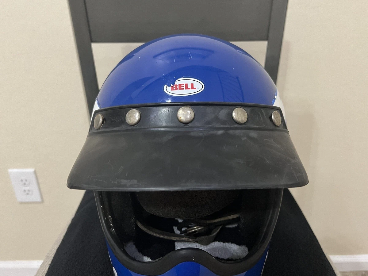 RARE Vintage 1980's BELL MOTO 3 Motorcycle Helmet BLUE JT Lightning Sticker  ECHO