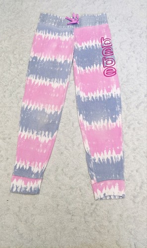 2 Bebe Girls Sweatpants Joggers Size Small 7-8 Purple Gold Sequin Logo Spell Out - Picture 12 of 12