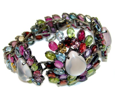 Einzelstück Armband echt Rosenquarz und Multigem .925 Sterling Silber