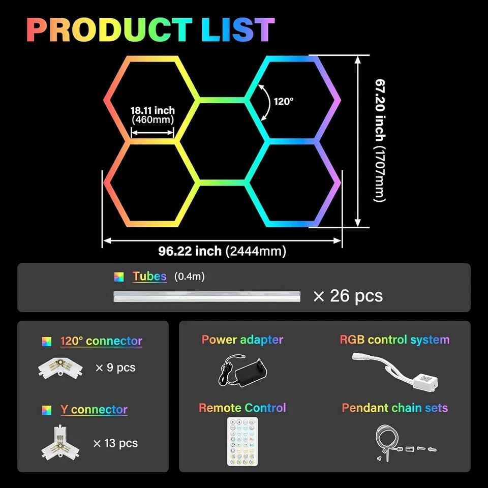 RGB Lampe LED hexagone plafonnier Diminuable nid d'abeille Lampe de Garage - Photo 4/4