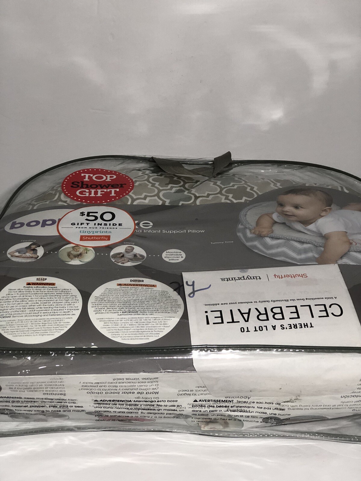 Boppy Slipcovered Feeding & Support Pillow Nursing Positioning Elephant 0-12 New-image