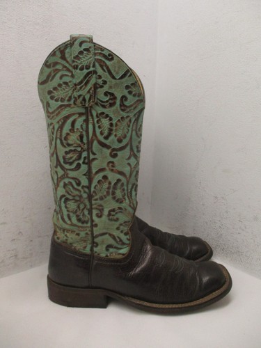 Anderson Bean Womens Brown Aqua Leather Square Toe Cowboy Boots Size 6.5 B USA