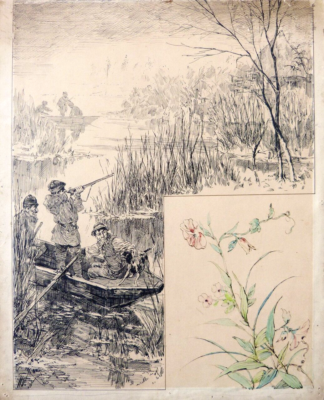 Dessin original de Hermann VOGEL (1856-1918) chasse chasseur