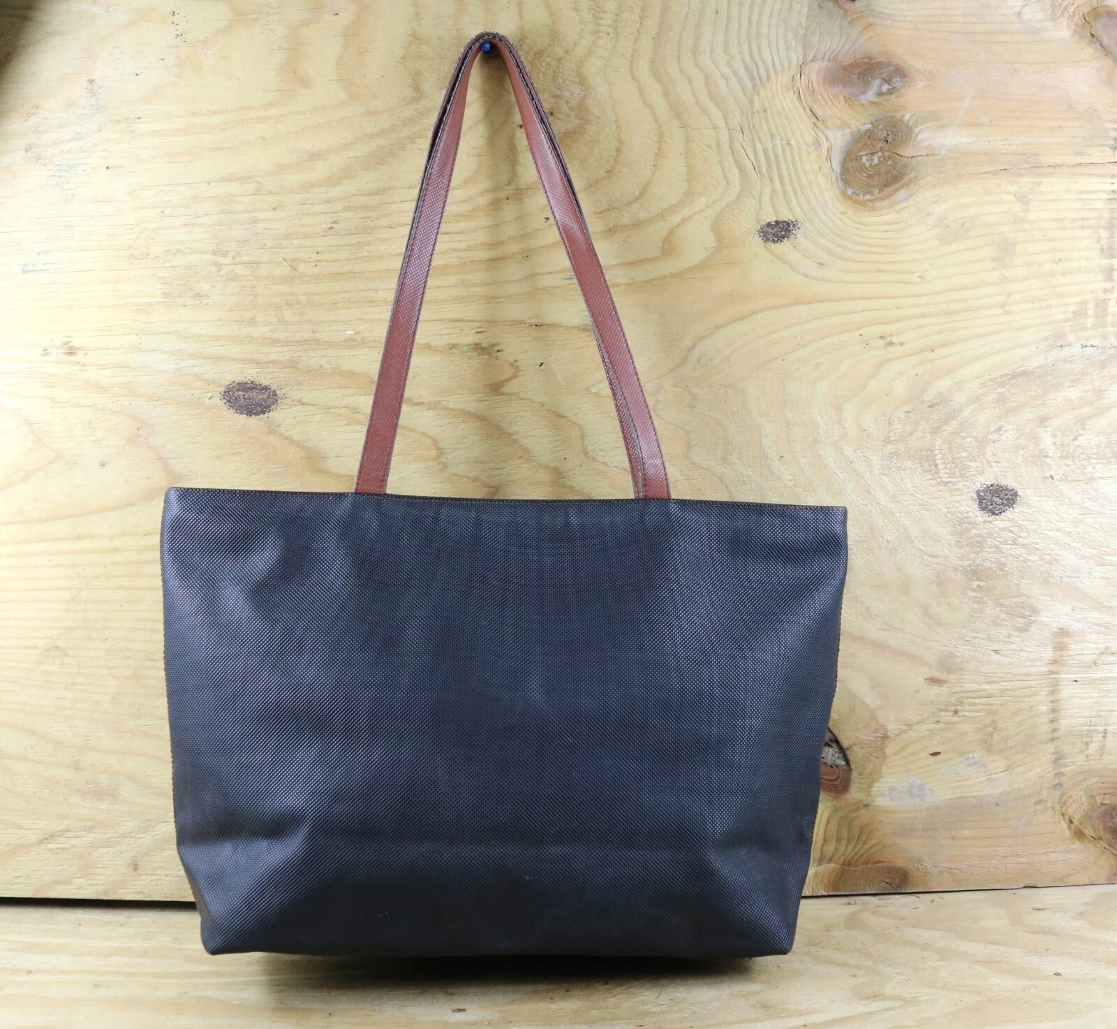 Borsa Bottega Veneta nera rivestita tela pelle Marco Polo tote bag vintage Italia anni 80