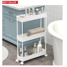 Slim Storage Cart 3 Tier Bathroom Organizer Rolling Utility Mobile Shelving Mesh