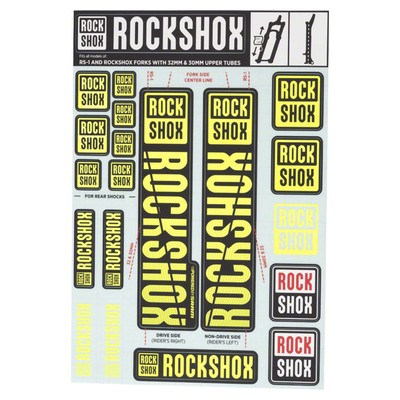 Rockshox Spare Front Suspension Decal Kit 30/32mm Ne01 Yellow My18 Sid/Reba/Reve