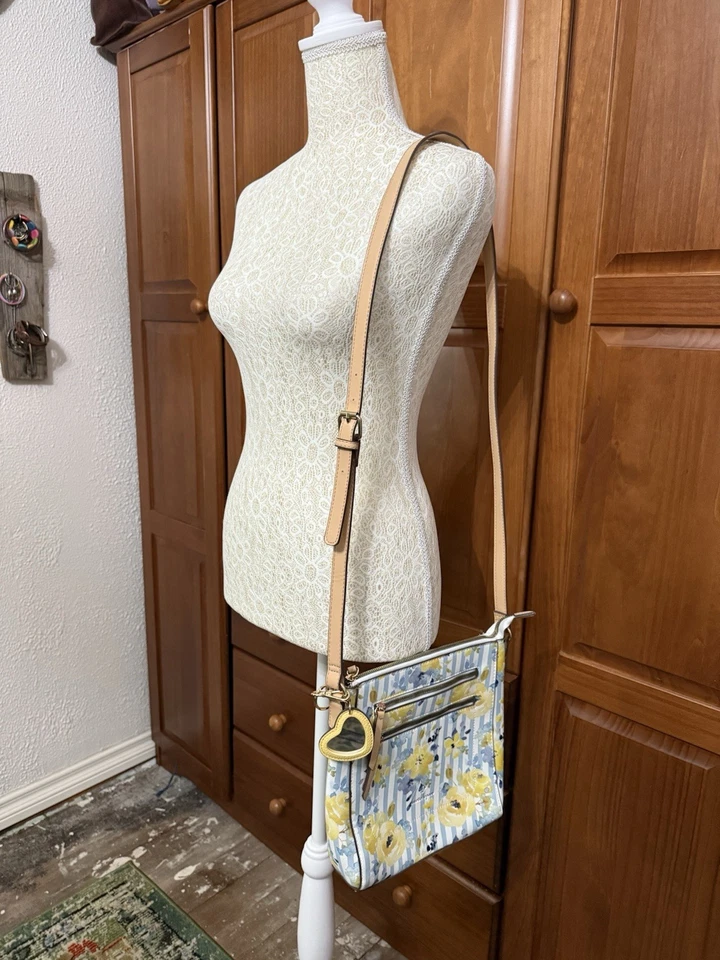 Nanette Lepore Floral Amarillo Rosa Bolso de Hombro Cartera Bandolera Multi Cremallera Usado en Excelente Condición Foto 2 de 4