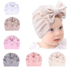 6 PCS Newborn Baby Boy Girl Stretch Bow Crystal Beanie Hats Infant Turban Caps