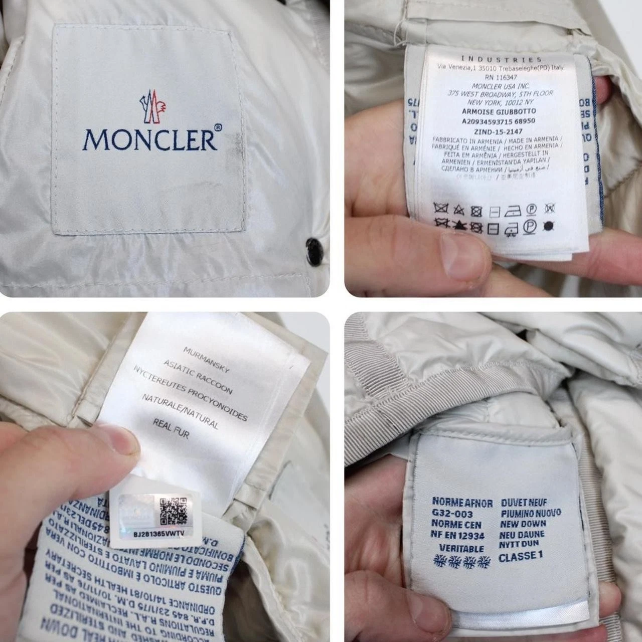 Moncler Armoise Cream Short Down Jacket with Fur Hood