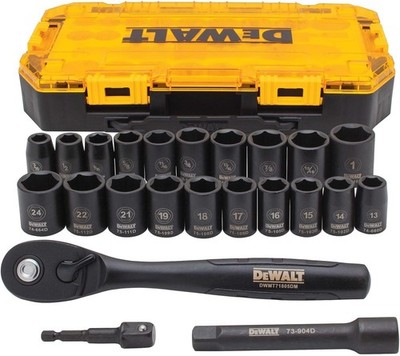 DEWALT Combination Deep Impact Socket Set Ratchet 23 Piece Tool 1/2'' Drive Black