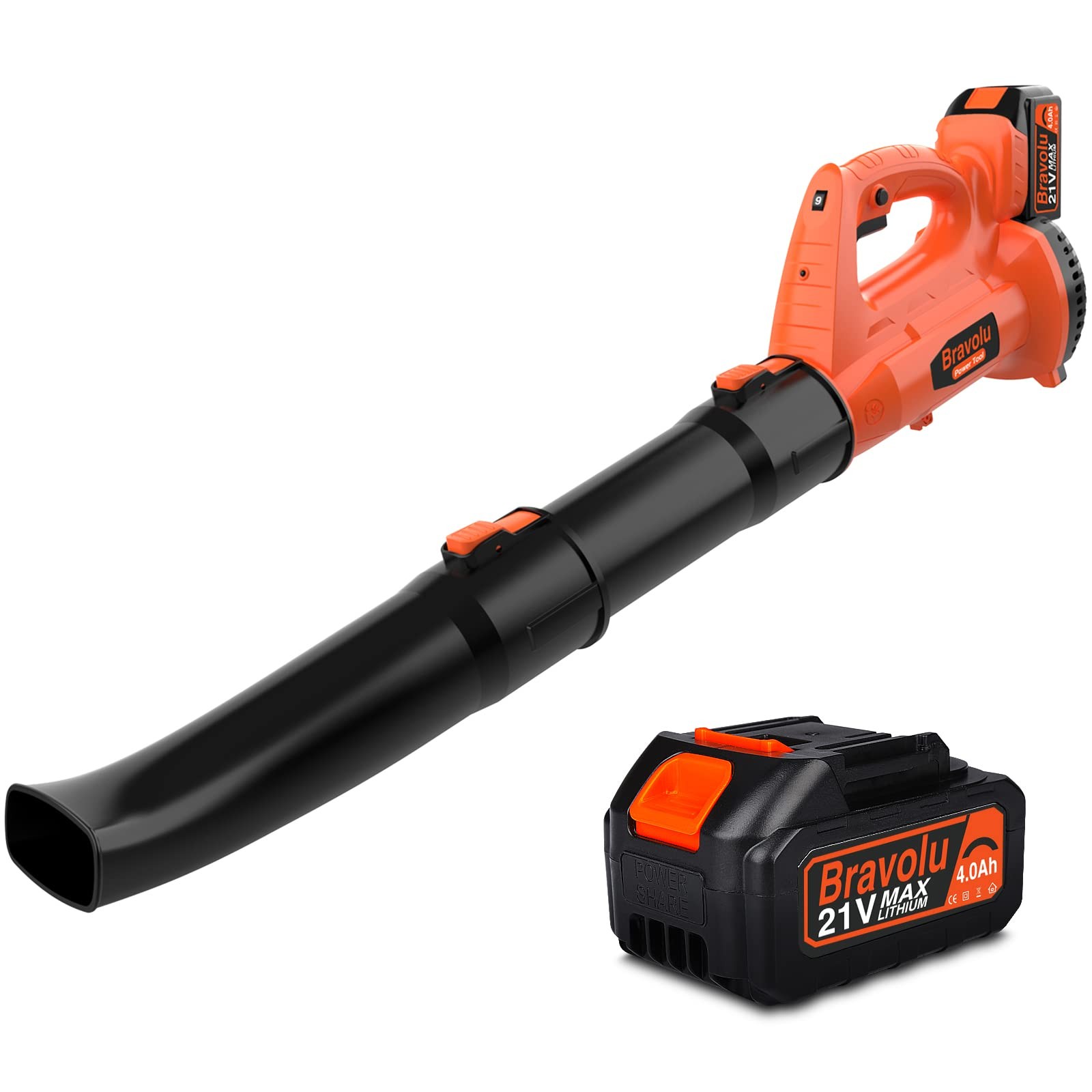 Soffiatore a Batteria, Bravolu 21V Soffiatore Foglie Elettrico, con Batteria da 