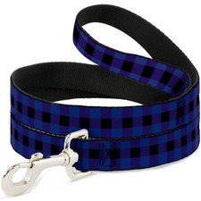 Dog Leash Buffalo Plaid Black Blue 4 Feet Long 1.0 Inch Wide Pet Lead
