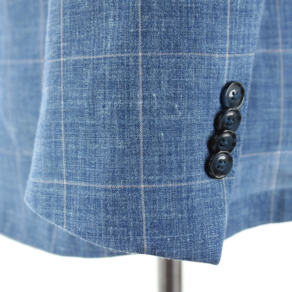 Abrigo deportivo Sartoria Partenopea nuevo sin etiquetas mezcla de lino talla 50R (40R EE. UU.) en azul a cuadros Foto 3 de 4