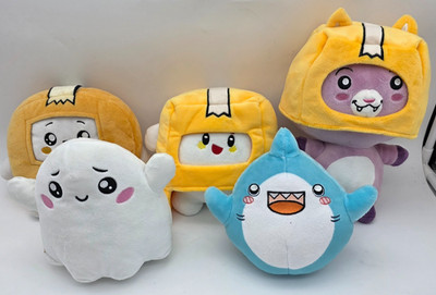 LOT OF 5 - Lankybox Plush Ghosty (Glows), Thicc Shark, Boxy Stuffed Animal Toy