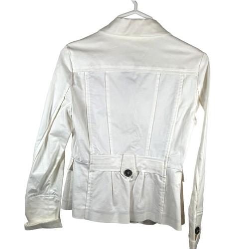 MNG by Mango Womens Cotton Suit Jacket White Size 6 3 Blazer Cinched Waste - Picture 2 of 14