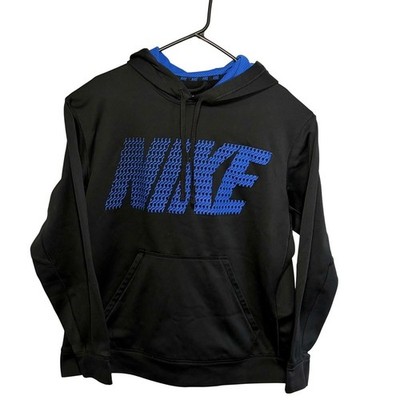 Nike Therma-FIT Hoodie Mens XL Black Blue Graphic Pullover Sweatshirt Training
