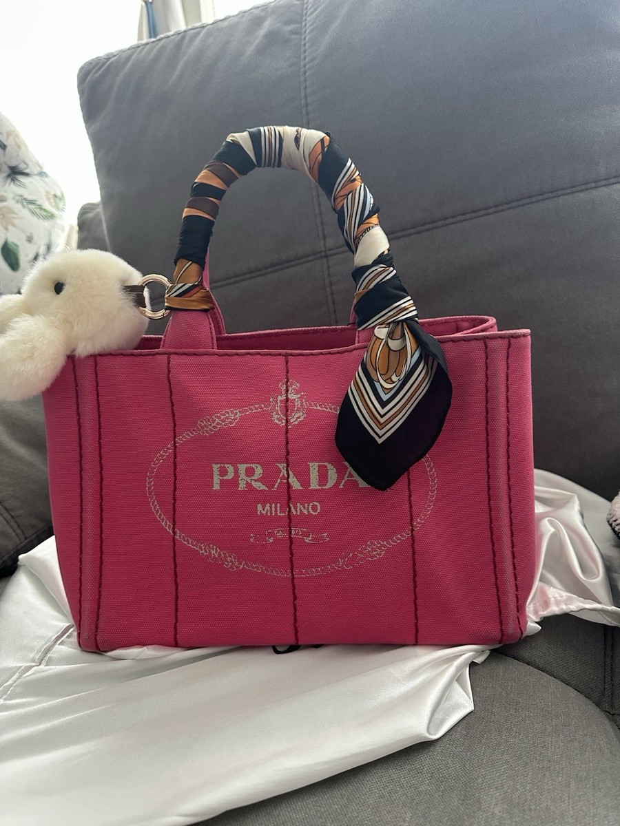 PRADA Pink Logo Tote with Scarf Accent, Bag Charm & Gold Hardware
