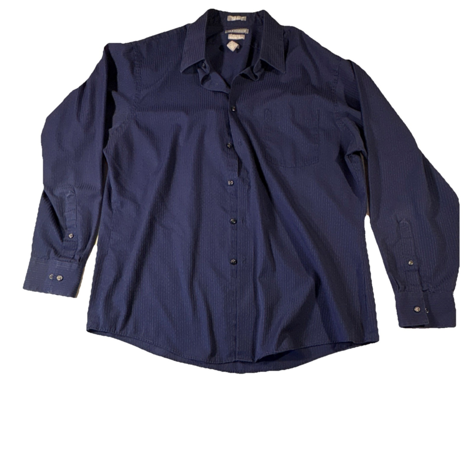 Van Heusen Fitted Satin Striped Long Sleeve XL  Dress Shirt Navy Blue Men’s