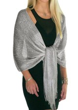 Shawls and Wraps for Evening Dresses Metallic Sparkle Womens Wedding White Shawl