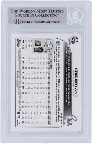 Kris Bryant Colorado Rockies Signed 2022 Topps Update #US301 Beckett Card - Image 2 of 3