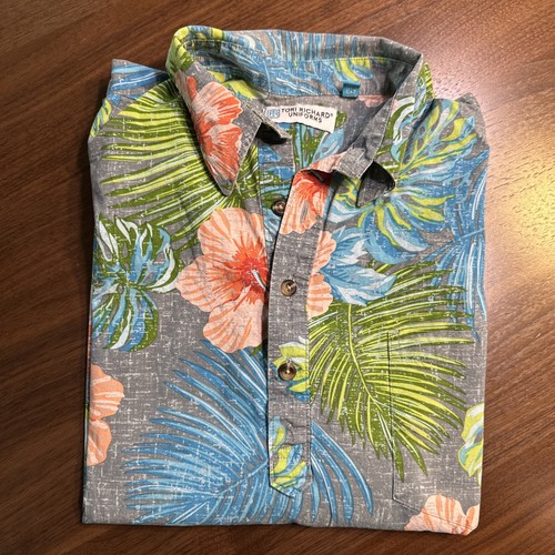 Tori Richard Uniforms SS Mens L Blue Hawaii Cotton S/S 1/4 Button Dwn 52x27 C11