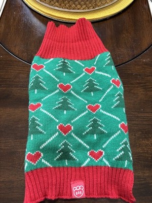 B.A.B DOG WINTER CHRISTMAS MEDIUM SWEATER Hearts & Christmas Trees Size XS Green