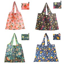 Foldable Reusable Shopping Bags Tote Travel Grocery Bag with Hook 4 PCS