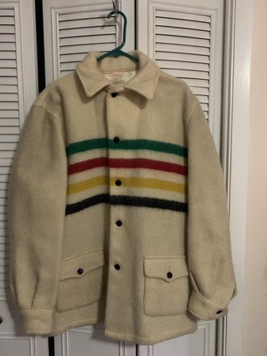 Vintage Hudson's Bay Wool Blanket Jacket - Large - 4 stripes - cream colored
