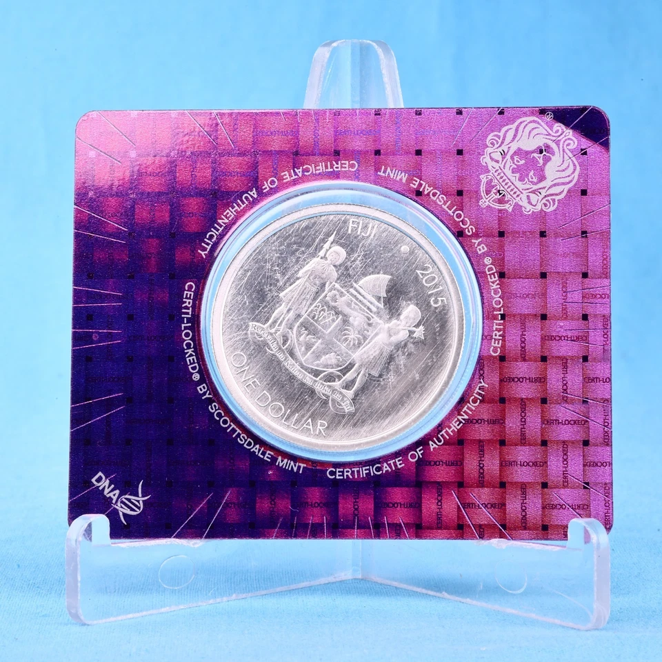 Fiji 1 dollaro 2015 Fiji Iguana 1 oncia Argento 999 non usato in coincard - Immagine 3 di 3