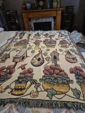 Hand Woven Burleson Throw Birds And Houses Fringed