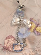 Handmade Blue Hello Kitty floral Bow Keychain Bag Phone charm Cute Accessory