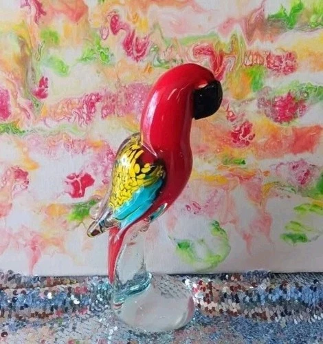 Glass Parrot Figurine Colorful Handcrafted Sculpture