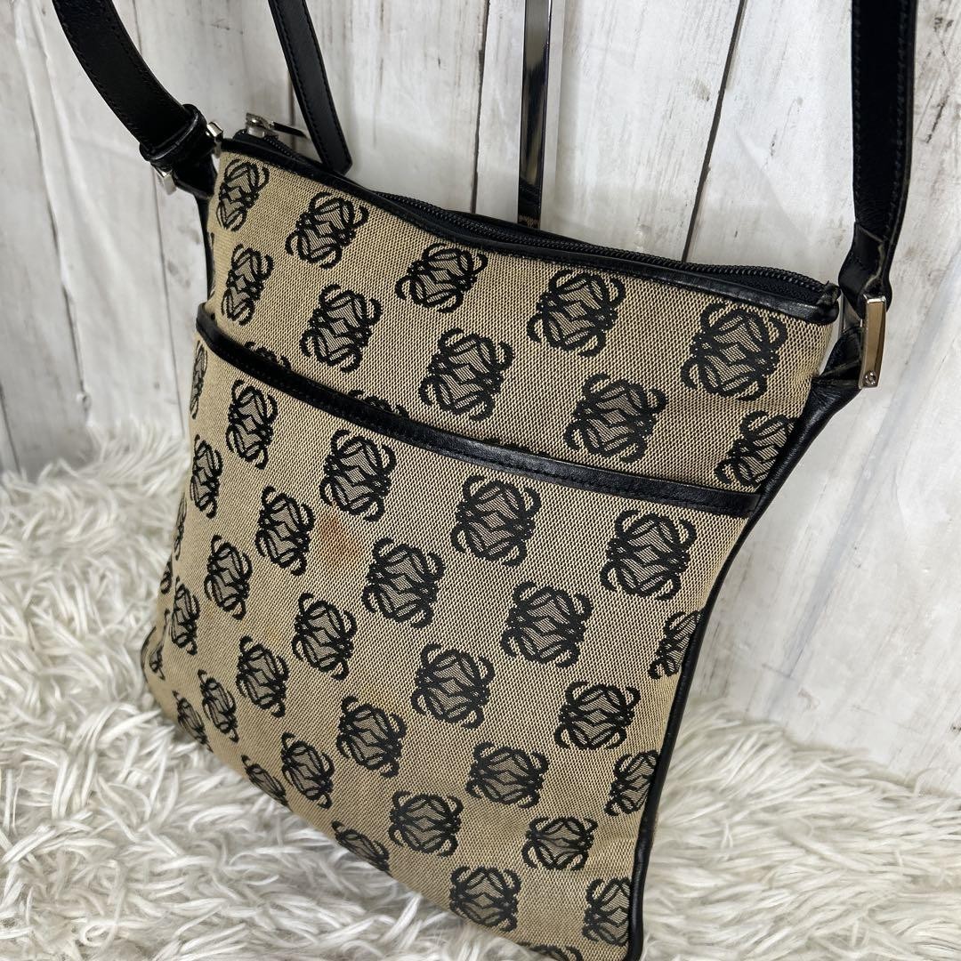 Loewe Anagram Shoulder Bag Canvas Leather Black Women's
