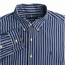Ralph Lauren Blue Striped Button Down Shirt Mens XL Classic Fit Pony Logo Preppy