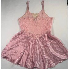 Vintage 90s Secret Treasures pink lace satin slip dress nightgown womens XL