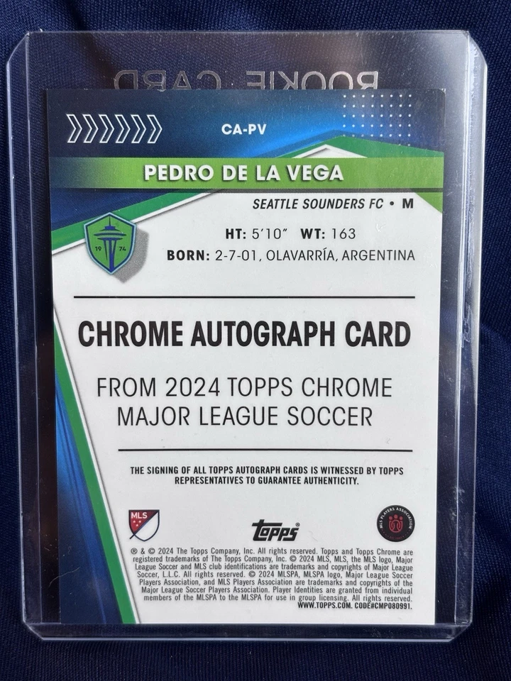 2024 Topps Chrome MLS Auto CA-PV PEDRO DE LA VEGA Autograph Seattle Sounders RC - Image 3 of 3