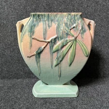 Roseville Pottery Moss Pink Green Vase Art Deco 1930s 781-8 Vintage *** READ