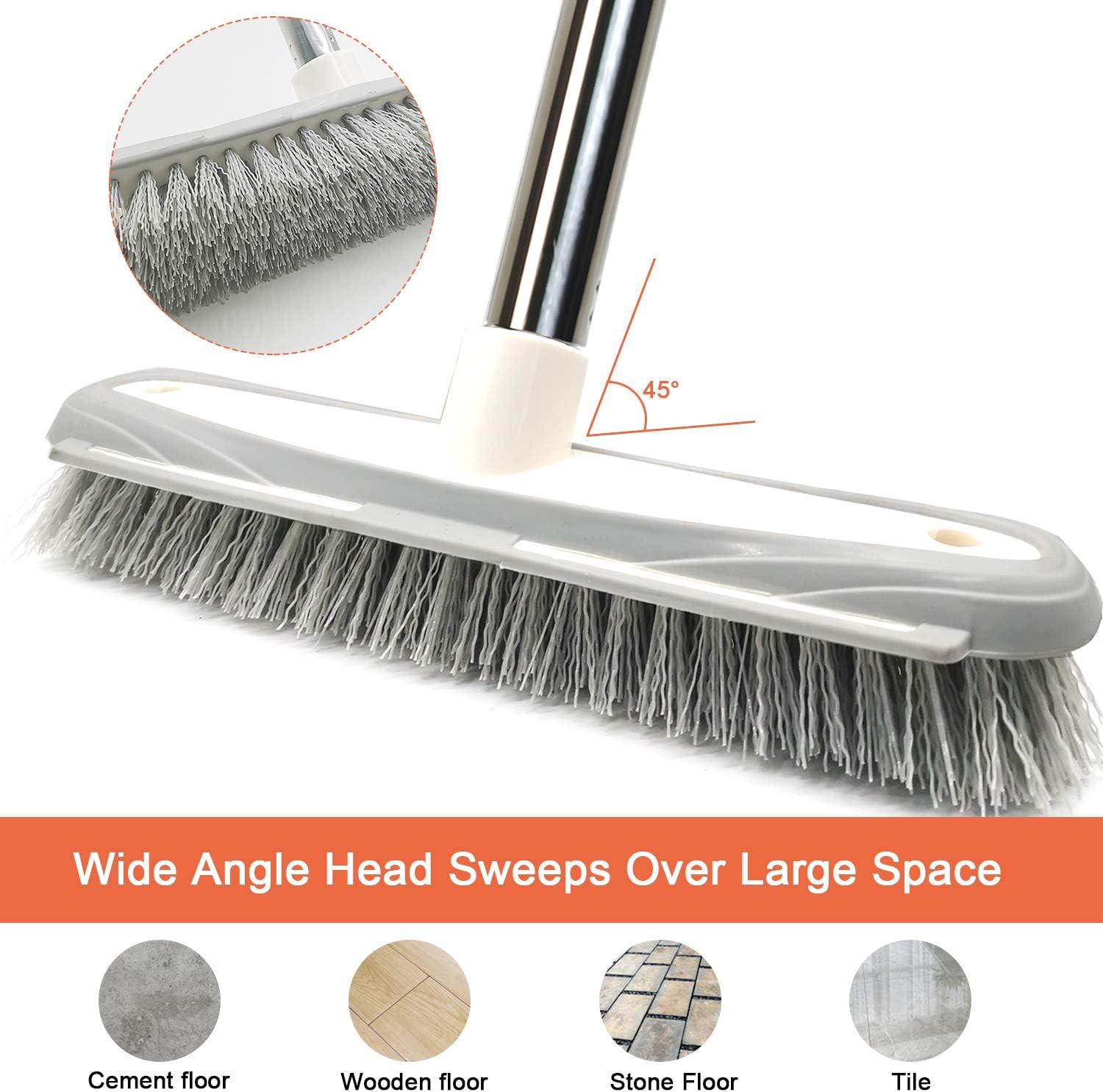 Push Broom,Tub Tile Broom Brush,Stiff Bristles Broom for Shower Cleaning, Patio,
