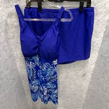 Women  s Plus 18W Blue/White Floral 2pc Swimdress  Swim Boyshorts Preloved