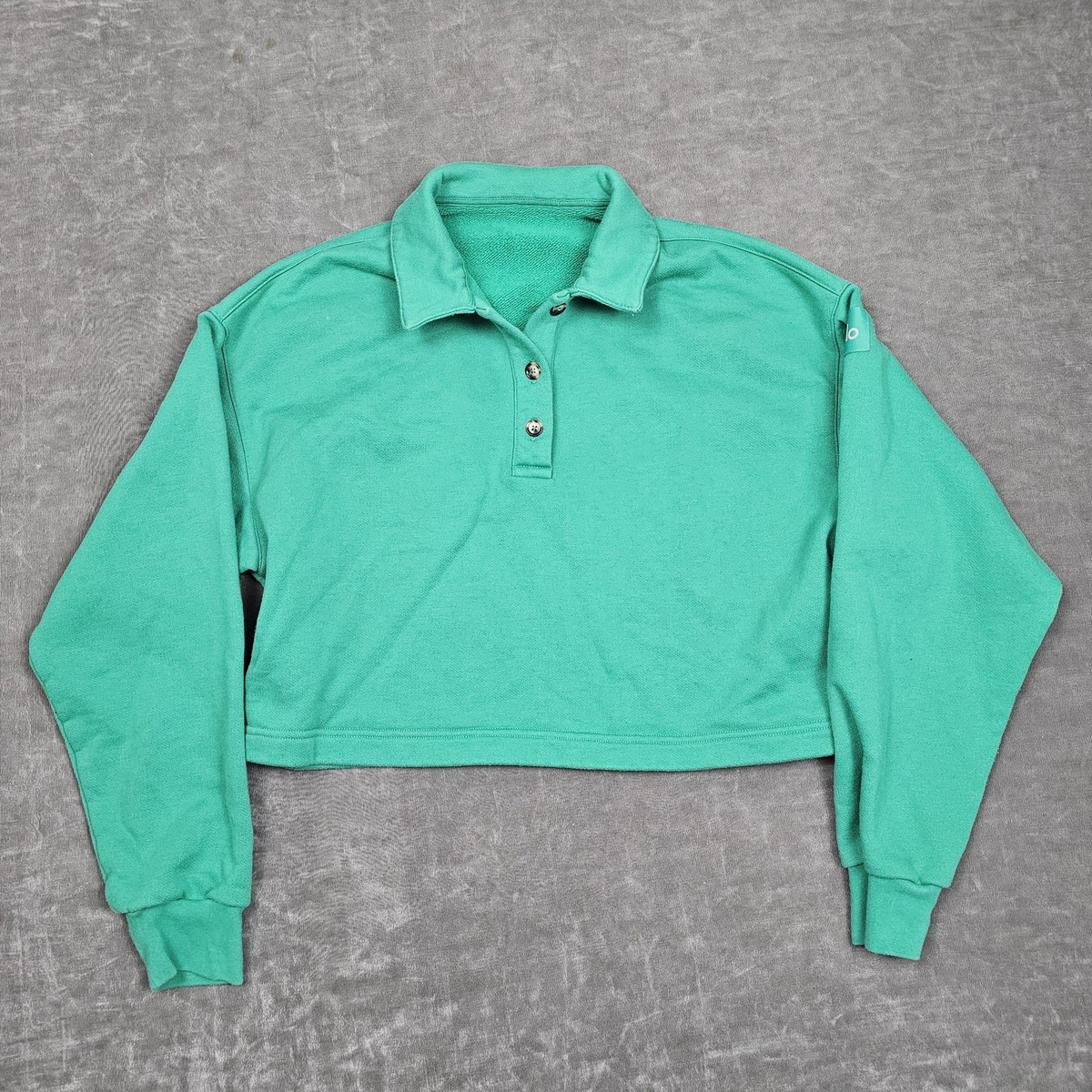 Alo Yoga Sweatshirt Womens Medium Green Collared Cropped Terry