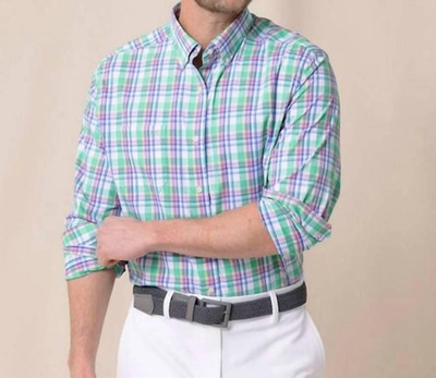 #ad #ad Southern Tide Gaspee Plaid Intercoastal Long Sleeve Sport Shirt Simply Green $91.00