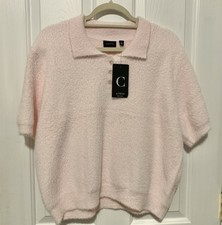 NWT Cyrus Baby Pink Fuzzy Knit Polo Shirt Sz ...