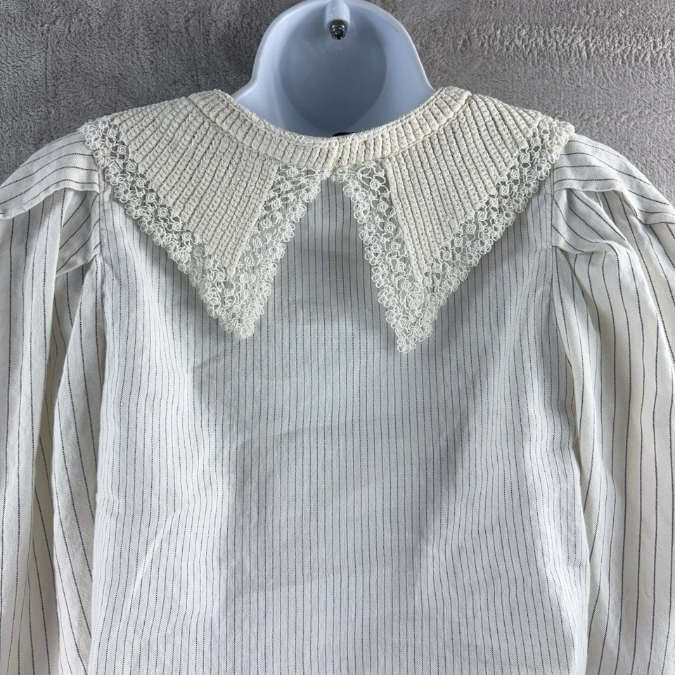 Sandro Paris Blouse Womens Size 1 White Striped Lace Collar Button Top - Image 4 of 4