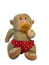 Russ Berrie Monkey Chee Baby 7" Pacifier Vtg Plush Stuffed Red Korea