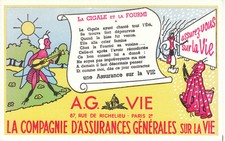 Buvard vintage compagnie d'assurances sur la vie La cigale et la fourmi