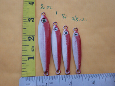 8 PCS VERTICAL JIG/ANCHOVY/FAST FALL/LURE BAIT 2, 1, 3/4, 5/8 OZ. 2ea. RED/WHITE