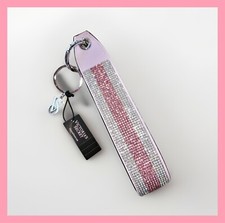 NWT Victoria's Secret Rhinestone Keychain Wristlet Strap Iconic Pink Stripe