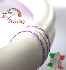 FOR TOYOTA YARIS 07-13 CREAM LEATHER STEERING WHEEL COVER, PURPLE 2 STIT